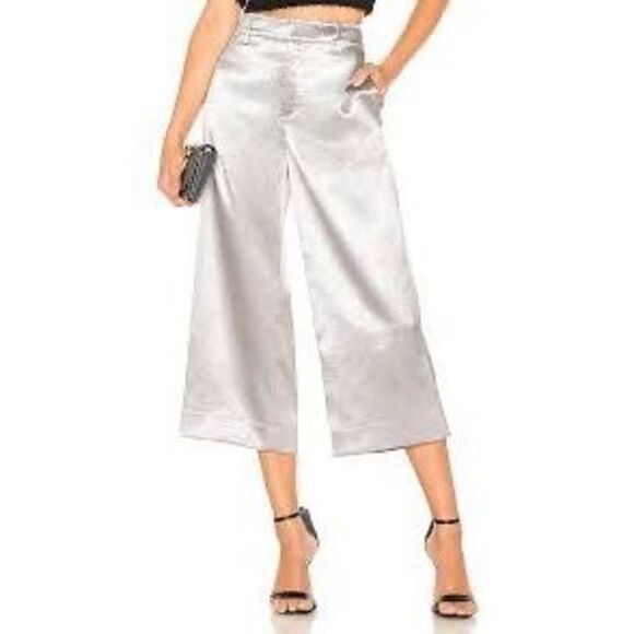 Vince Women's Metallic Silver Satin Wide Leg Crop Pants Size 2 NWT - Picture 1 of 9